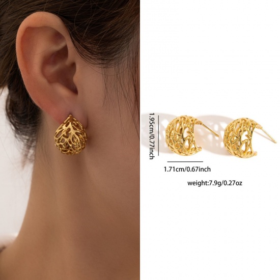 Immagine di 1 Pair Eco-friendly Stylish Exquisite 18K Gold Plated 304 Stainless Steel Ear Post Stud Earrings For Women Gift 19.5mm x 17mm