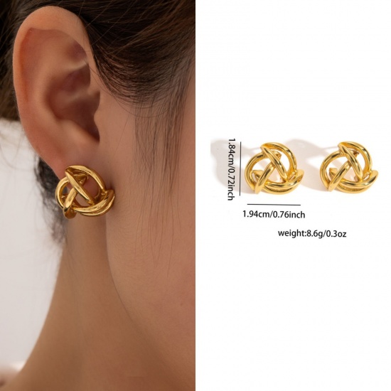 Immagine di 1 Pair Eco-friendly Stylish Exquisite 18K Gold Plated 304 Stainless Steel Ear Post Stud Earrings For Women Gift 19mm x 18mm