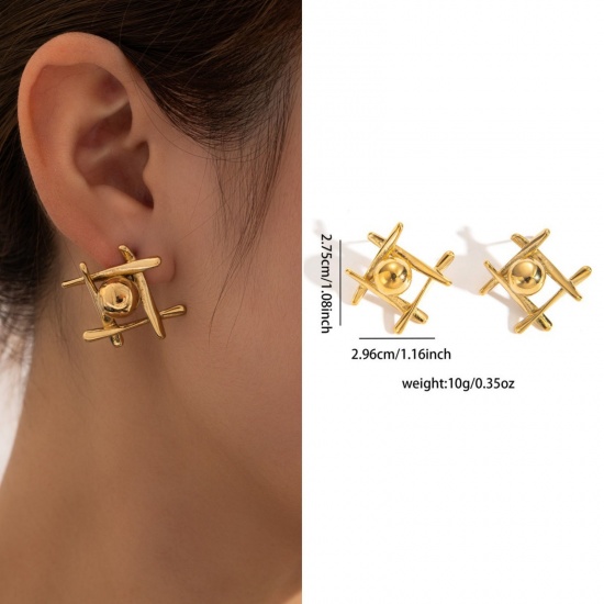 Immagine di 1 Pair Eco-friendly Stylish Exquisite 18K Gold Plated 304 Stainless Steel Ear Post Stud Earrings For Women Gift 30mm x 27.5mm