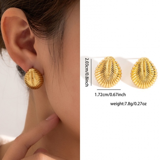 Immagine di 1 Pair Eco-friendly Stylish Exquisite 18K Gold Plated 304 Stainless Steel Ear Post Stud Earrings For Women Gift 20mm x 17mm
