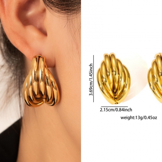 Immagine di 1 Pair Eco-friendly Stylish Exquisite 18K Gold Plated 304 Stainless Steel Ear Post Stud Earrings For Women Gift 37mm x 21.5mm