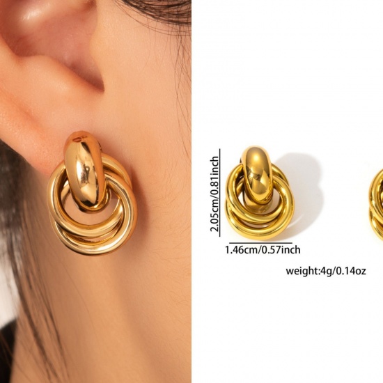Immagine di 1 Pair Eco-friendly Stylish Exquisite 18K Gold Plated 304 Stainless Steel Ear Post Stud Earrings For Women Gift 20.5mm x 15mm
