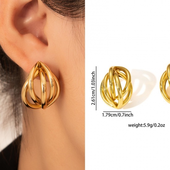 Immagine di 1 Pair Eco-friendly Stylish Exquisite 18K Gold Plated 304 Stainless Steel Ear Post Stud Earrings For Women Gift 26mm x 18mm