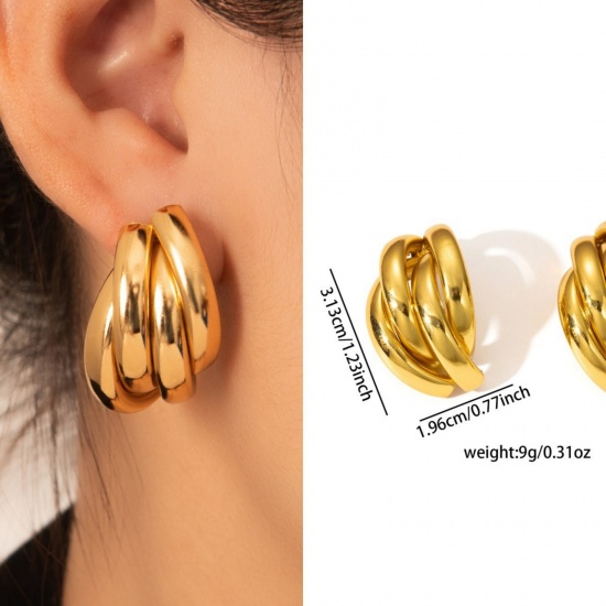 Immagine di 1 Pair Eco-friendly Stylish Exquisite 18K Gold Plated 304 Stainless Steel Ear Post Stud Earrings For Women Gift 31mm x 20mm