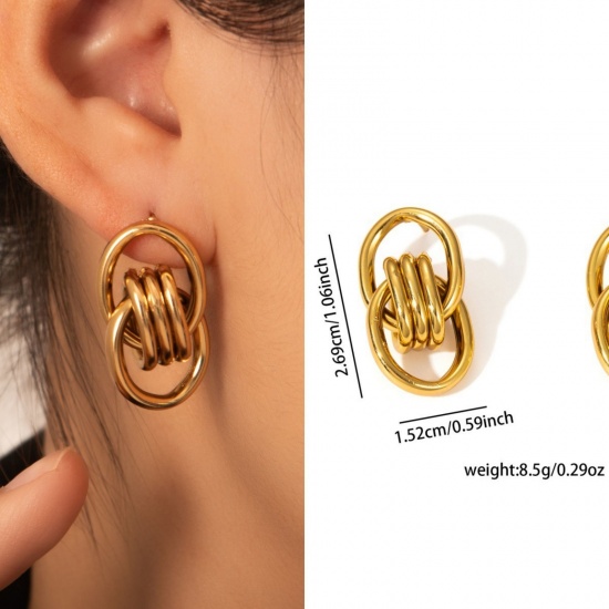 Immagine di 1 Pair Eco-friendly Stylish Exquisite 18K Gold Plated 304 Stainless Steel Ear Post Stud Earrings For Women Gift 27mm x 15mm