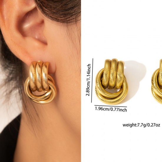 Immagine di 1 Pair Eco-friendly Stylish Exquisite 18K Gold Plated 304 Stainless Steel Ear Post Stud Earrings For Women Gift 29mm x 20mm