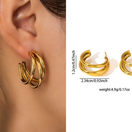 Immagine di 1 Pair Eco-friendly Stylish Exquisite 18K Gold Plated 304 Stainless Steel Ear Post Stud Earrings For Women Gift 23mm x 12mm