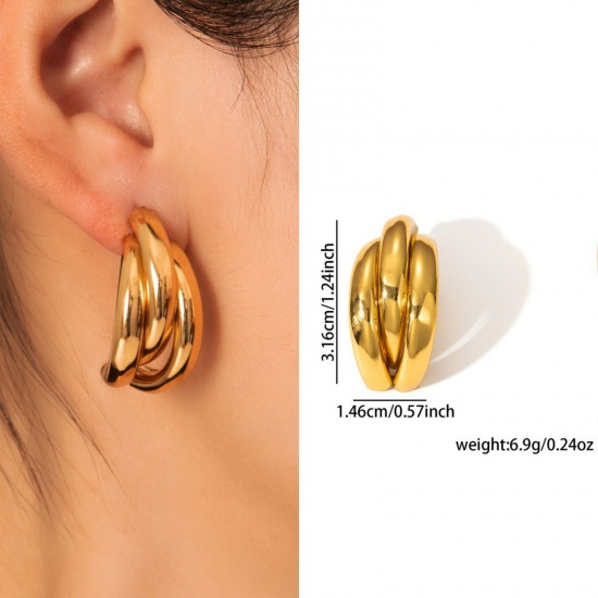 Immagine di 1 Pair Eco-friendly Stylish Exquisite 18K Gold Plated 304 Stainless Steel Ear Post Stud Earrings For Women Gift 32mm x 15mm