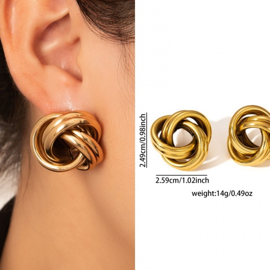 Immagine di 1 Pair Eco-friendly Stylish Exquisite 18K Gold Plated 304 Stainless Steel Ear Post Stud Earrings For Women Gift 26mm x 25mm
