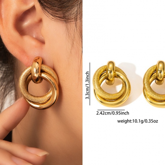 Immagine di 1 Pair Eco-friendly Stylish Exquisite 18K Gold Plated 304 Stainless Steel Ear Post Stud Earrings For Women Gift 33mm x 24mm