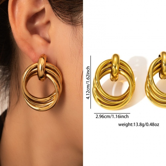 Immagine di 1 Pair Eco-friendly Stylish Exquisite 18K Gold Plated 304 Stainless Steel Ear Post Stud Earrings For Women Gift 41mm x 30mm