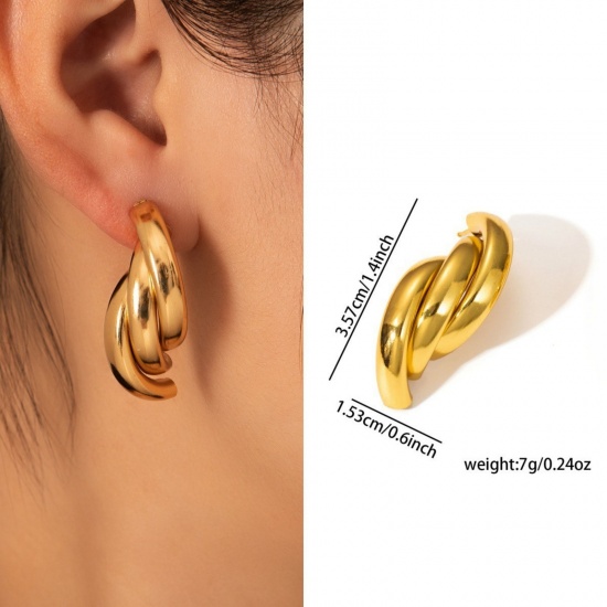 Immagine di 1 Pair Eco-friendly Stylish Exquisite 18K Gold Plated 304 Stainless Steel Ear Post Stud Earrings For Women Gift 36mm x 15mm