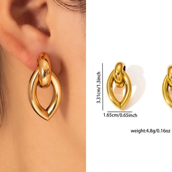 Immagine di 1 Pair Eco-friendly Stylish Exquisite 18K Gold Plated 304 Stainless Steel Ear Post Stud Earrings For Women Gift 33mm x 16.5mm