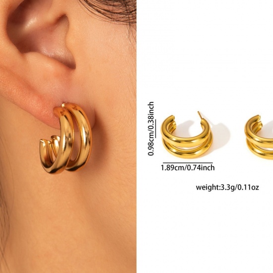 Immagine di 1 Pair Eco-friendly Stylish Exquisite 18K Gold Plated 304 Stainless Steel Ear Post Stud Earrings For Women Gift 19mm x 10mm