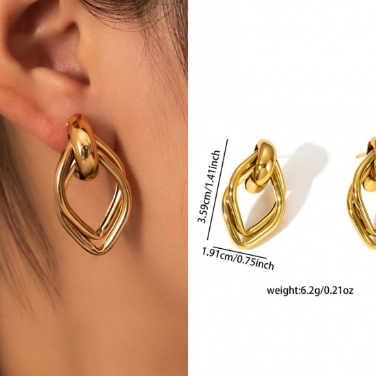 Immagine di 1 Pair Eco-friendly Stylish Exquisite 18K Gold Plated 304 Stainless Steel Ear Post Stud Earrings For Women Gift 36mm x 19mm