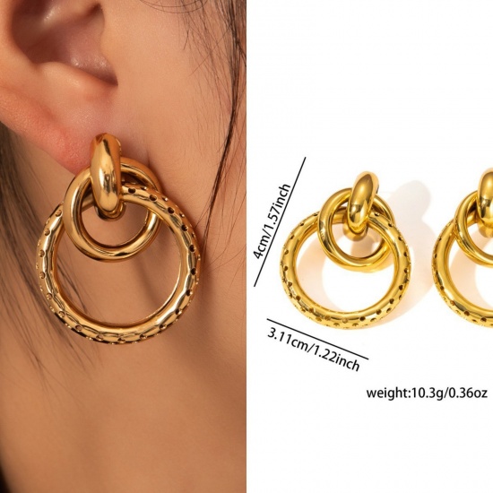 Immagine di 1 Pair Eco-friendly Stylish Exquisite 18K Gold Plated 304 Stainless Steel Ear Post Stud Earrings For Women Gift 40mm x 31mm