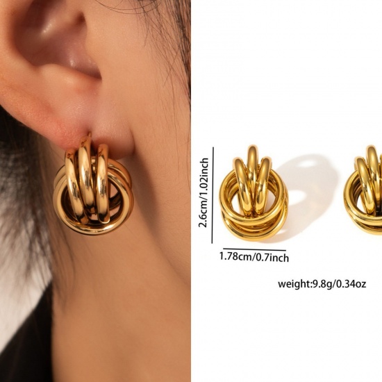 Immagine di 1 Pair Eco-friendly Stylish Exquisite 18K Gold Plated 304 Stainless Steel Ear Post Stud Earrings For Women Gift 26mm x 18mm