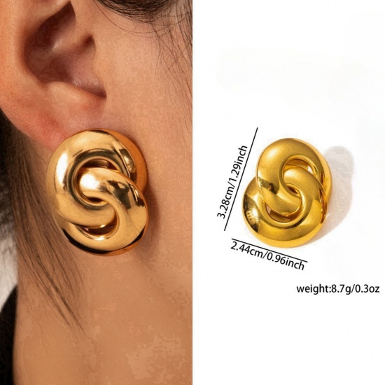 Immagine di 1 Pair Eco-friendly Stylish Exquisite 18K Gold Plated 304 Stainless Steel Ear Post Stud Earrings For Women Gift 33mm x 24mm