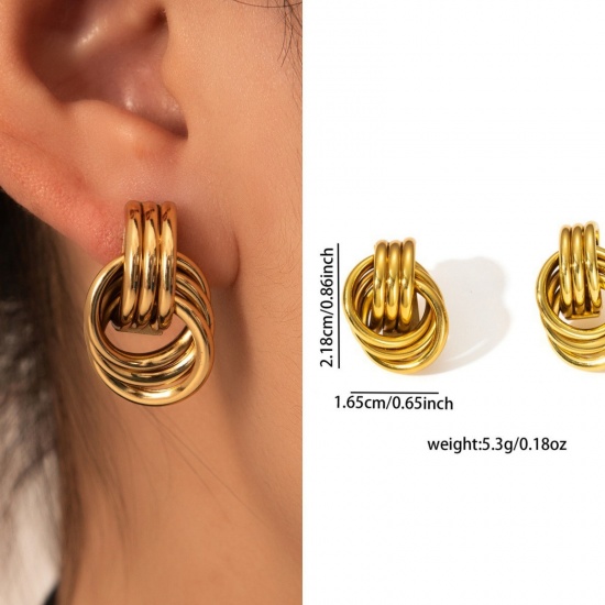 Immagine di 1 Pair Eco-friendly Stylish Exquisite 18K Gold Plated 304 Stainless Steel Ear Post Stud Earrings For Women Gift 22mm x 16.5mm