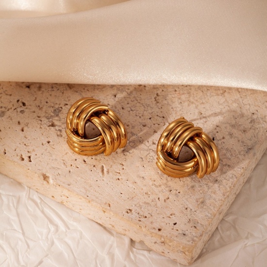 Immagine di 1 Pair Eco-friendly Stylish Exquisite 18K Gold Plated 304 Stainless Steel Ear Post Stud Earrings For Women Gift