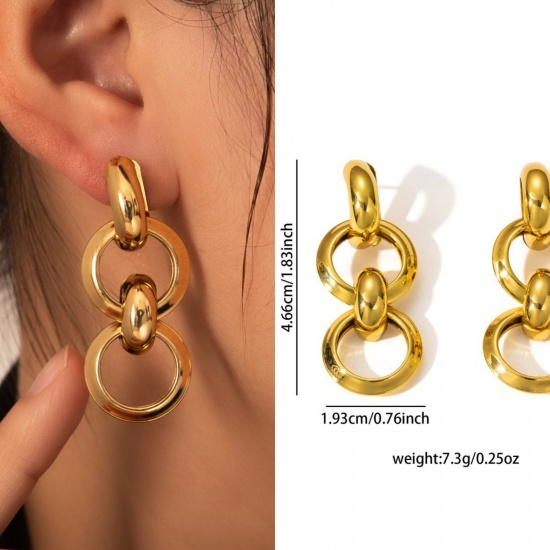 Immagine di 1 Pair Eco-friendly Stylish Exquisite 18K Gold Plated 304 Stainless Steel Ear Post Stud Earrings For Women Gift 47mm x 19mm