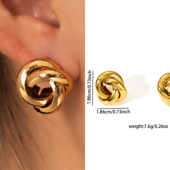 Immagine di 1 Pair Eco-friendly Stylish Exquisite 18K Gold Plated 304 Stainless Steel Ear Post Stud Earrings For Women Gift 19mm x 19mm