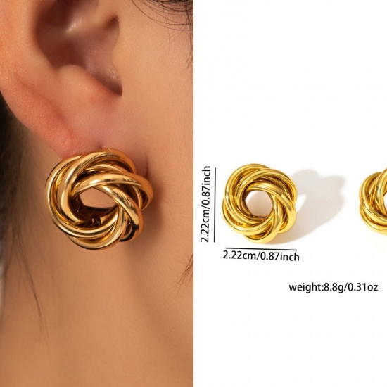 Immagine di 1 Pair Eco-friendly Stylish Exquisite 18K Gold Plated 304 Stainless Steel Ear Post Stud Earrings For Women Gift 22mm x 22mm