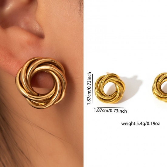 Immagine di 1 Pair Eco-friendly Stylish Exquisite 18K Gold Plated 304 Stainless Steel Ear Post Stud Earrings For Women Gift 19mm x 19mm
