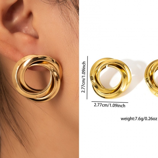 Immagine di 1 Pair Eco-friendly Stylish Exquisite 18K Gold Plated 304 Stainless Steel Ear Post Stud Earrings For Women Gift