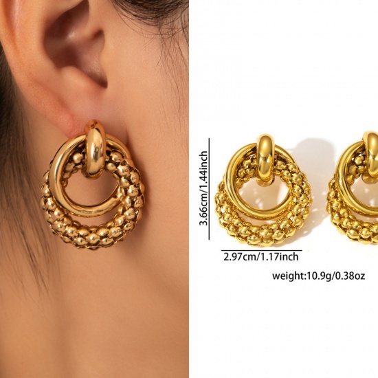Immagine di 1 Pair Eco-friendly Stylish Exquisite 18K Gold Plated 304 Stainless Steel Ear Post Stud Earrings For Women Gift