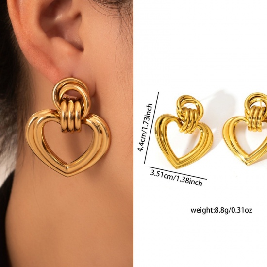 Immagine di 1 Pair Eco-friendly Stylish Exquisite 18K Gold Plated 304 Stainless Steel Ear Post Stud Earrings For Women Gift