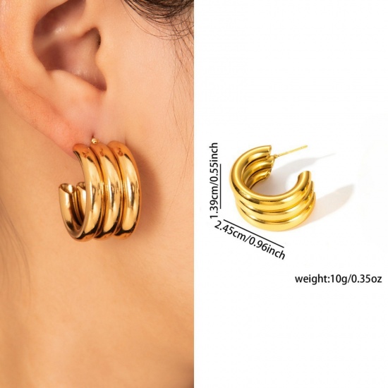 Immagine di 1 Pair Eco-friendly Stylish Exquisite 18K Gold Plated 304 Stainless Steel Ear Post Stud Earrings For Women Gift