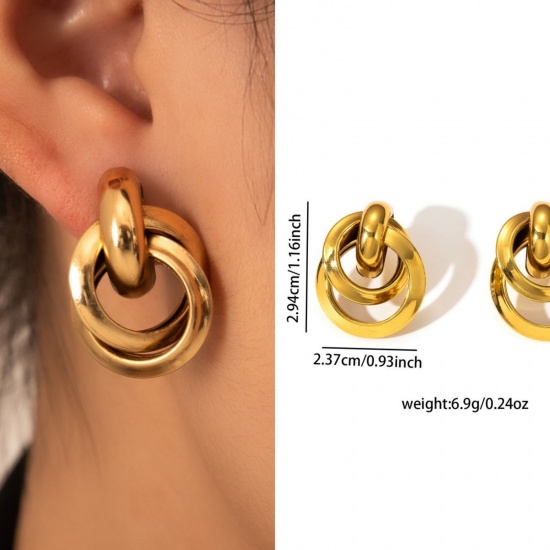 Immagine di 1 Pair Eco-friendly Stylish Exquisite 18K Gold Plated 304 Stainless Steel Ear Post Stud Earrings For Women Gift