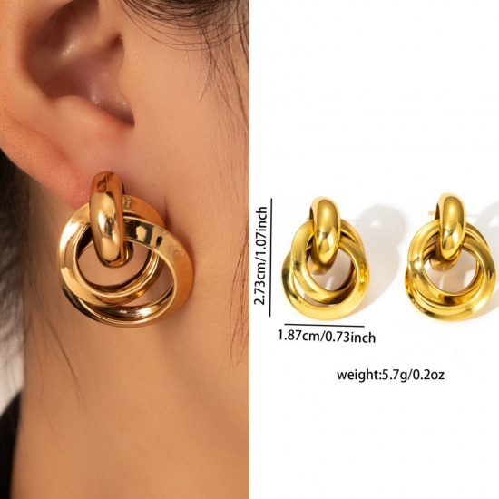 Immagine di 1 Pair Eco-friendly Stylish Exquisite 18K Gold Plated 304 Stainless Steel Ear Post Stud Earrings For Women Gift