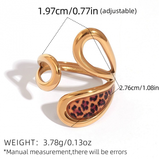 Bild von 1 Piece Vacuum Plating Stylish Exquisite 18K Gold Plated 304 Stainless Steel Open Adjustable Leopard Print Rings For Women Gift 19.7mm(US Size 10)