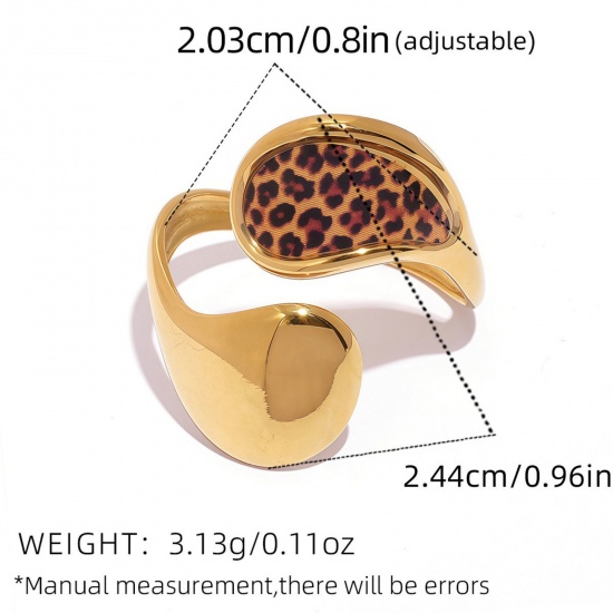 Bild von 1 Piece Vacuum Plating Stylish Exquisite 18K Gold Plated 304 Stainless Steel Open Adjustable Leopard Print Rings For Women Gift 20.2mm(US Size 10.5)