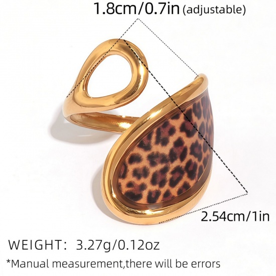 Bild von 1 Piece Vacuum Plating Stylish Exquisite 18K Gold Plated 304 Stainless Steel Open Adjustable Leopard Print Rings For Women Gift 18mm(US Size 7.75)