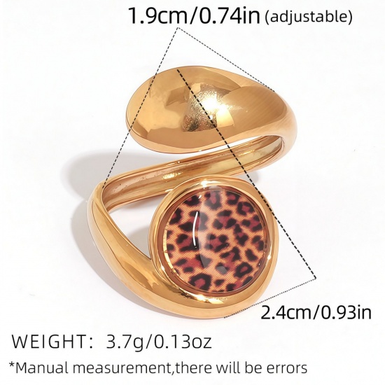 Bild von 1 Piece Vacuum Plating Stylish Exquisite 18K Gold Plated 304 Stainless Steel Open Adjustable Leopard Print Rings For Women Gift 19mm(US Size 9)