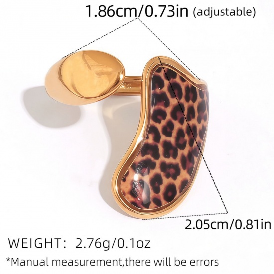 Bild von 1 Piece Vacuum Plating Stylish Exquisite 18K Gold Plated 304 Stainless Steel Open Adjustable Leopard Print Rings For Women Gift 18.5mm(US size 8.5)