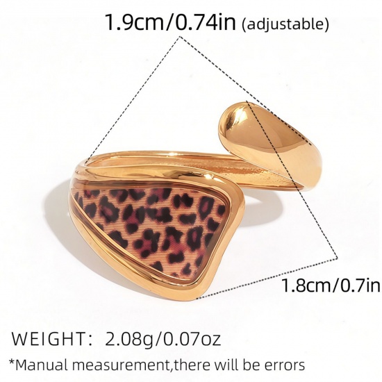 Bild von 1 Piece Vacuum Plating Stylish Exquisite 18K Gold Plated 304 Stainless Steel Open Adjustable Leopard Print Rings For Women Gift 19mm(US Size 9)
