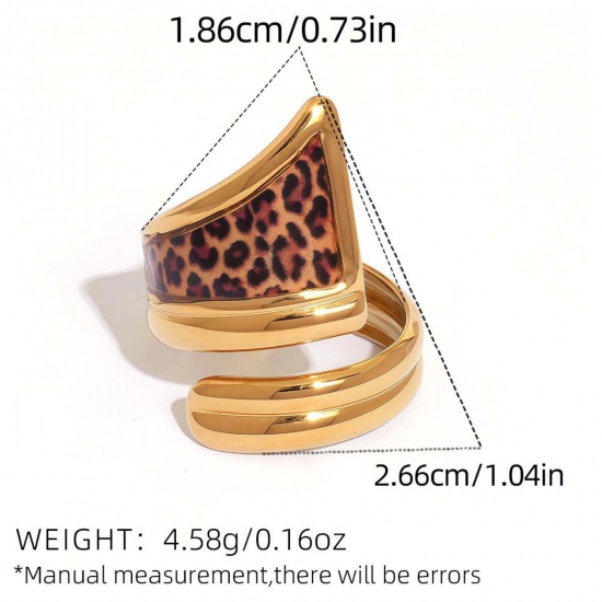 Bild von 1 Piece Vacuum Plating Stylish Exquisite 18K Gold Plated 304 Stainless Steel Open Adjustable Leopard Print Rings For Women Gift 18.5mm(US size 8.5)