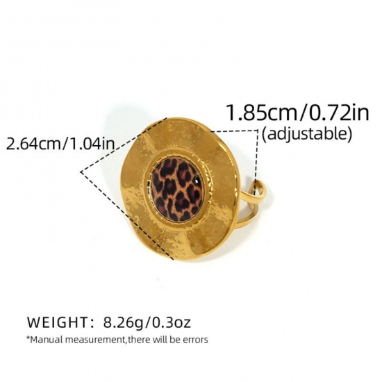 Bild von 1 Piece Vacuum Plating Stylish Exquisite 18K Gold Plated 304 Stainless Steel Open Adjustable Leopard Print Rings For Women Gift 18.5mm(US size 8.5)