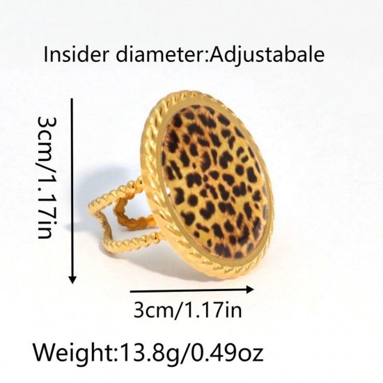 Bild von 1 Piece Vacuum Plating Stylish Exquisite 18K Gold Plated 304 Stainless Steel Open Adjustable Leopard Print Rings For Women Gift 3cm x 3cm