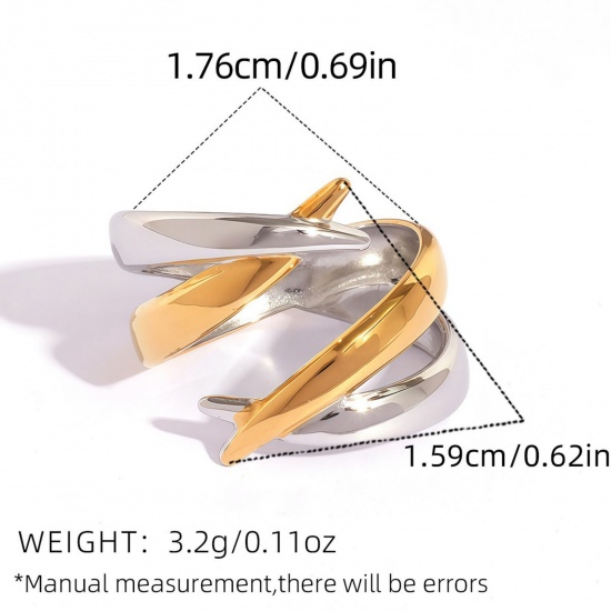 Изображение 1 Piece Vacuum Plating Stylish Exquisite Silver Tone & 18K Gold Plated 304 Stainless Steel Open Two Tone Rings For Women Gift 17.5mm(US size 7.25)
