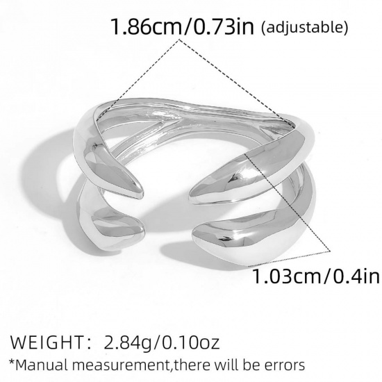 Изображение 1 Piece Vacuum Plating Stylish Exquisite Silver Tone 304 Stainless Steel Open Adjustable Rings For Women Gift 18.5mm(US size 8.5)