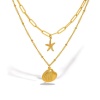 Picture of Wholesale Shell Star Fish Multilayer Pendant Charm Necklace, 18K Gold Plated 304 Stainless Steel Women's Vacuum Plating Ocean Jewelry Stylish Gift Jewelry For Retailer, 40cm(15.7") + 5cm(2") long, 1 Piece