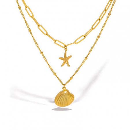 18K Gold Plated Shell Pendant Charm Necklace, 304 Stainless Steel 40cm(15.7") + 5cm(2"), For Women, Stylish Ocean Jewelry Gift, Vacuum Plating, 1 Piece