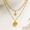 Picture of Wholesale Shell Star Fish Multilayer Pendant Charm Necklace, 18K Gold Plated 304 Stainless Steel Women's Vacuum Plating Ocean Jewelry Stylish Gift Jewelry For Retailer, 40cm(15.7") + 5cm(2") long, 1 Piece