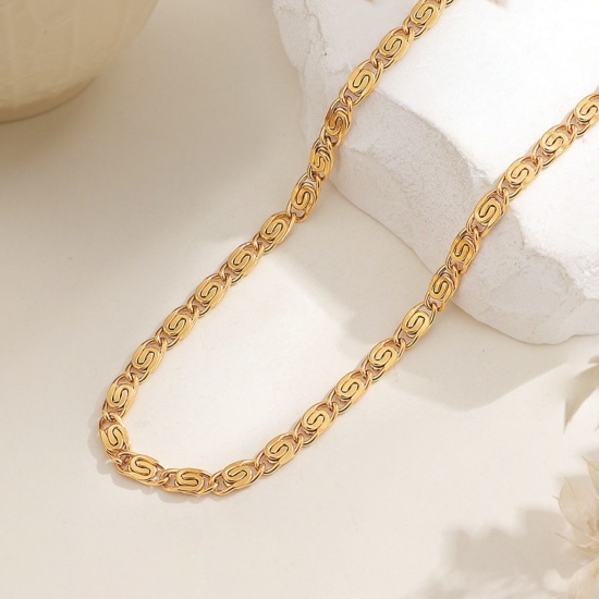 Изображение 1 Piece 18K Gold Plated Scroll Chain Necklace, 304 Stainless Steel 40cm(15.7") + 5cm(2"), For Women, Retro Exquisite Gift, Vacuum Plating