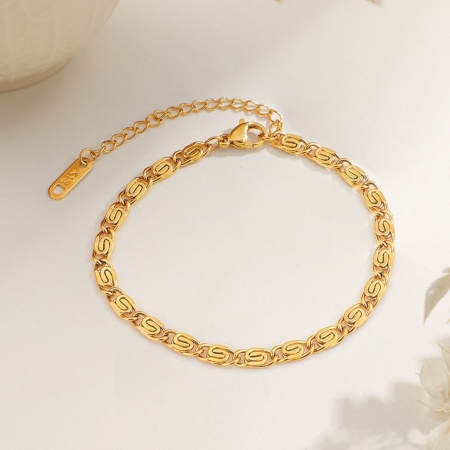 Immagine di Braccialetti All'Ingrosso, Catena a Spirale Placcato Oro 18K 304 Acciaio Inossidabile, Unisex Placcatura Sottovuoto Squisito Retrò Regalo Gioielli Per Rivenditore, 16cm + 5cm Lunghezza, 1 Pz